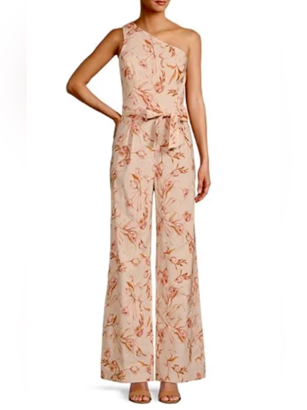 Antonio Melani Size 4 Carlos One Shoulder Pink Floral Jumpsuit Belted Stretch